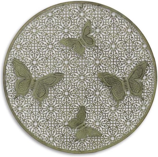 Wanddecoratie - Vrolijke Vlinders - Ijzeren decoratie Natuur - diameter 68 cm