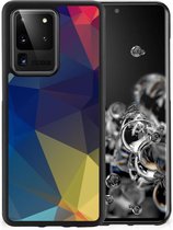 Siliconen Back Cover Geschikt voor Geschikt voor Samsung Galaxy S20 Ultra Telefoon Hoesje met Zwarte rand Polygon Dark