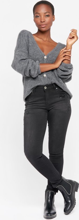 LOLALIZA Jeans slim fit met strass steentjes - Zwart - Maat 38 | bol.com