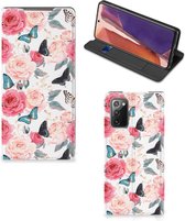 Flipcase Cadeautjes voor Moederdag Geschikt voor Samsung Galaxy Note20 Smartphone Hoesje Butterfly Roses