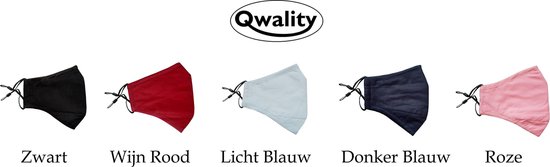 Mondkapje Wasbaar - MET Filter Zakje en 3 Filters - Verstelbaar Mondmasker - Stof - Katoen - Met Neusbrug - Zwart - Qwality - Qwality