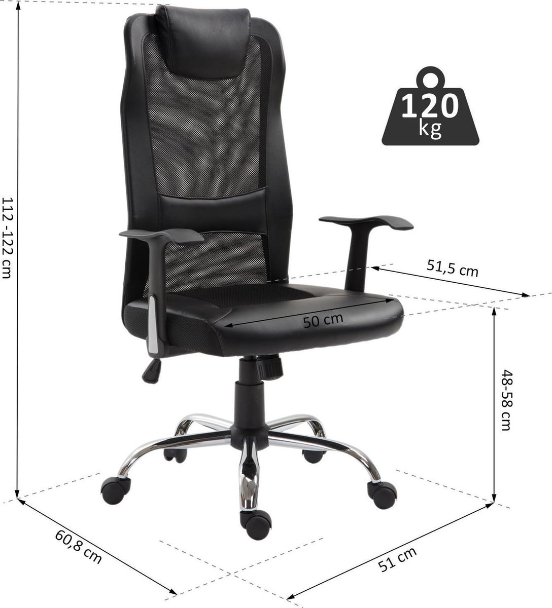Vinsetto Bureaustoel Draaistoel Met Rugleuning Bureaufauteuil In Hoogte Verstelbaar Pu Kunststof Schuimstof~13chbm06jng01