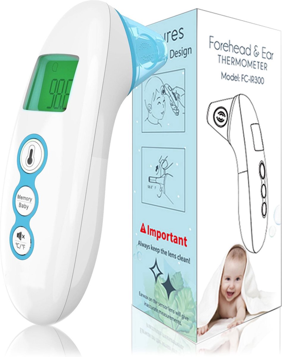 MarNicGoods Professionele Thermometer Voorhoofd - Oor & Voorhoofd - Baby & Volwassenen - Kinderen - Oorthermometer - Koortsthermometer - Lichaam Temperatuur - Temperatuurmeter - Digitaal - Celsius & Fahrenheit - Multifunctioneel - Met Batterijen