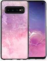 Silicone Back Cover Geschikt voor Samsung Galaxy S10 Telefoonhoesje met Zwarte rand Pink Purple Paint