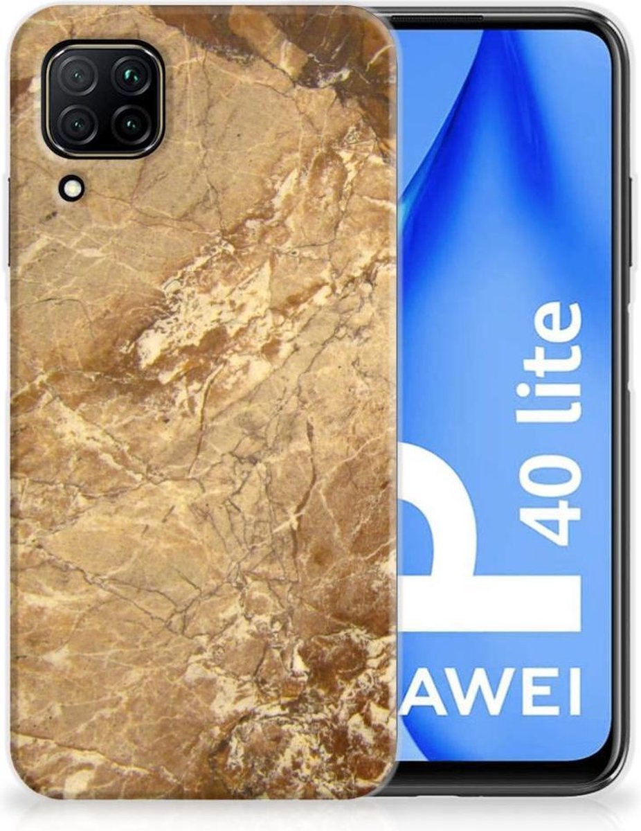 Huawei P40 Lite TPU Siliconen Hoesje Marmer Creme