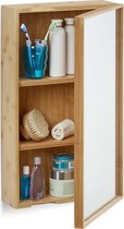 relaxdays spiegelkast badkamer - muurkast - bamboe kast met spiegel - hoge badkamerkast