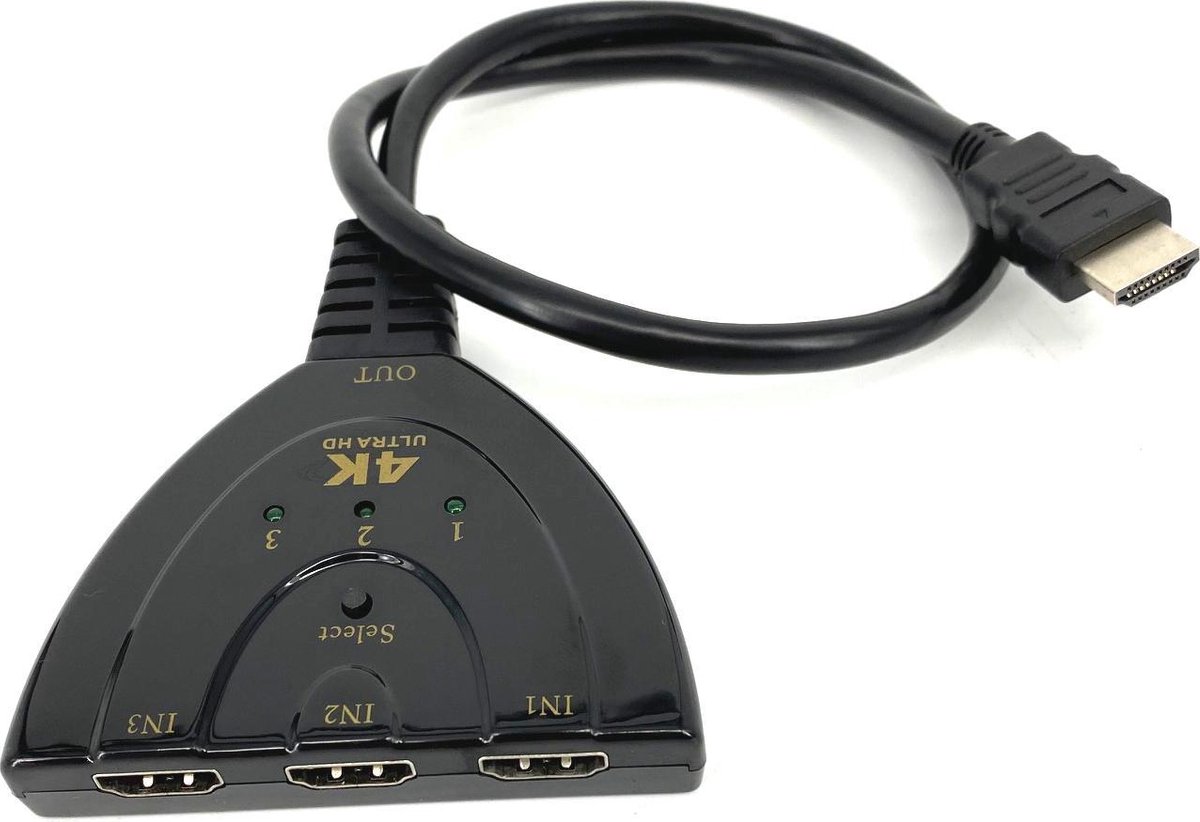 HDMI Splitter 4K 3 poorten - HDMI Switch - Universele HDMI Switch - ondersteund Ultra HD 4K, Full HD 1080p en HDCP - Eenvoudig in gebruik