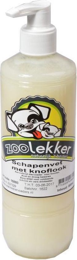 zoolekker schapenvet+knoflook - 500ml -  ondersteunende olie - hond en kat