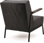 Fauteuil Wiebe, Fauteuil Eleonora, Lederen fauteuil, Armfauteuil, Industriële fauteuil, Fauteuil met houten armleuning, Zwart lederen fauteuil