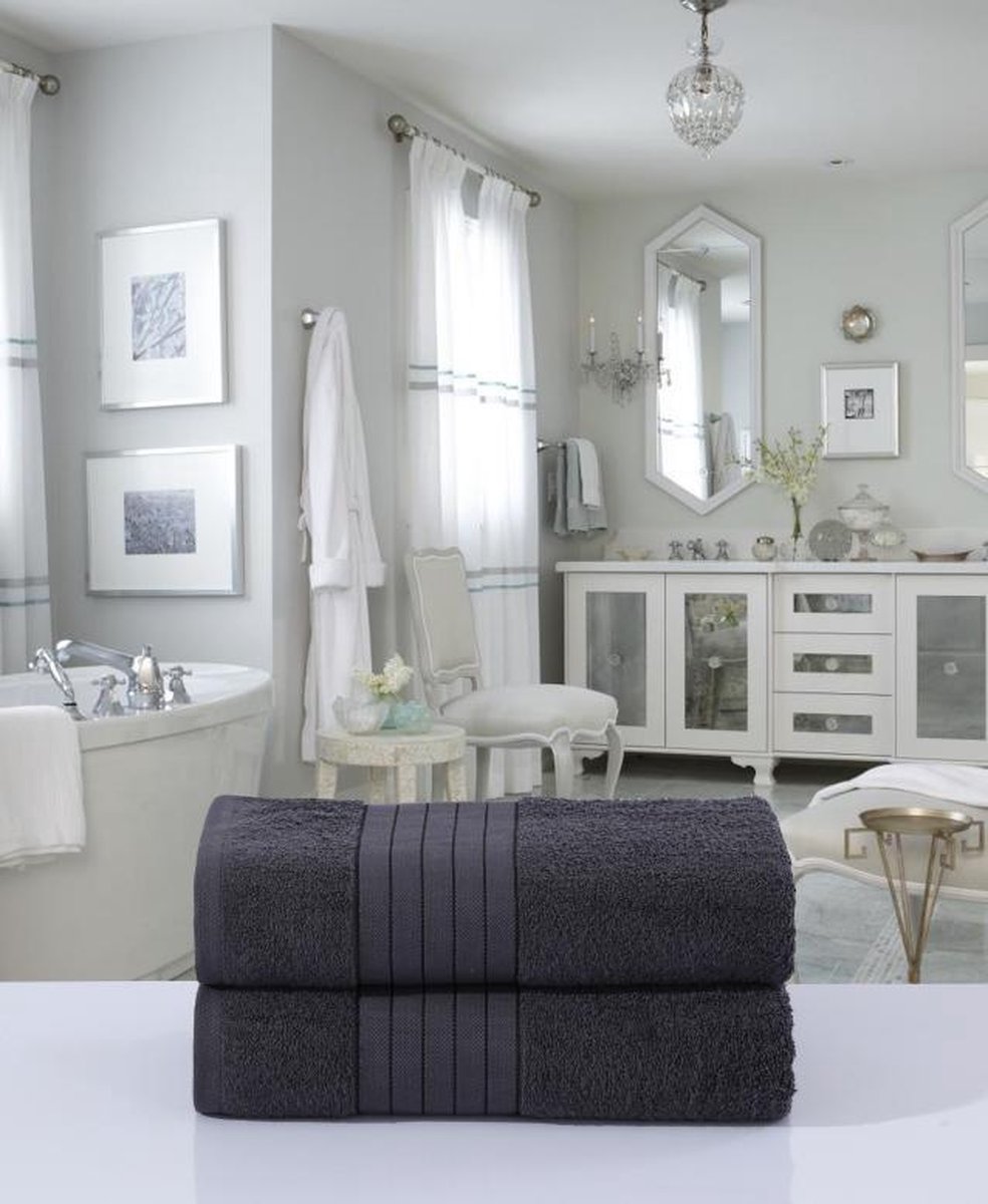 2x Luxe Katoen Handoekken Antraciet | 70x140 | Zacht En Vochtabsorberend | Met Een Geweven Bies