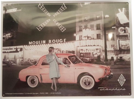 Renault Dauphine Moulin Rouge Reliëf Metalen Bord