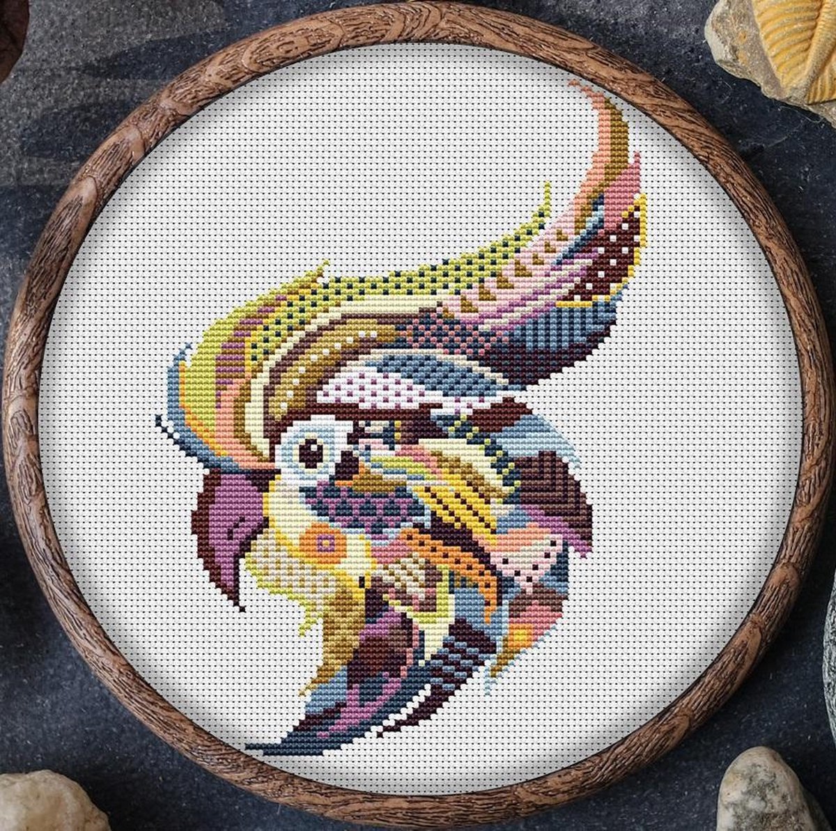 Borduurpakket MANDALA - Kakatoe - telpatroon om zelf te borduren - ook geschikt voor beginners.