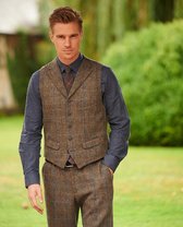 Harris Tweed Enkelrij vest met 5 knopen, revers en 2 klepzakjes. Rug in zelfde stof. Harris Tweed vestje met revers by Wellington Heren Gilet Maat EU50