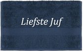 Handdoek - Liefste Juf - 100x50cm - Donker blauw