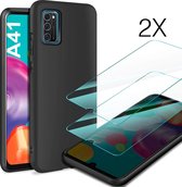 Hoesje geschikt voor Galaxy A41 Matte Zwart Siliconen Back Cover met 2X Screenprotector - Tempered Glass - EPICMOBILE