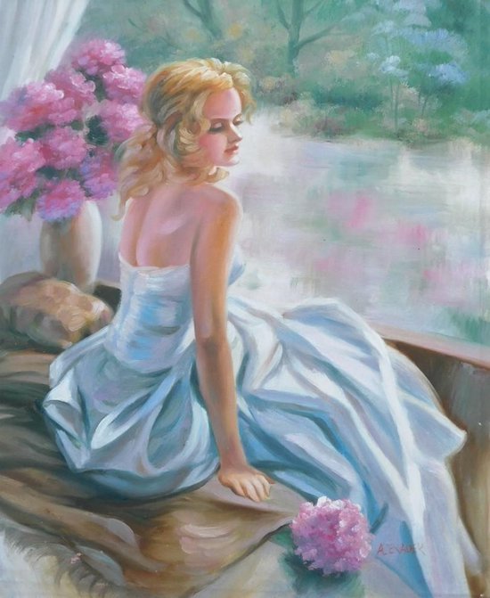 Peinture femme en robe blanche | bol.com
