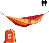 MoreThanHip (Reis)hangmat XXL Sunset - Geel/oranje/rood - 2 Persoons hangmat van lichtgewicht parachutestof met opbergzak - Ligoppervlak 260 x 210 cm - Lengte 290 cm - voor tuin, camping en vakantie