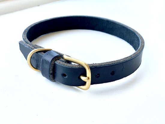 Leren halsband hond - handgemaakt - zwart - 32,5 cm tot 38,5 cm