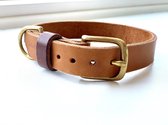 Leren halsband hond - handgemaakt - bruin - 41,5 cm tot 47,5 cm