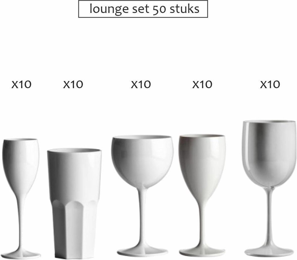 Lounge set Plastic glazen wit Onbreekbaar - 50 stuks