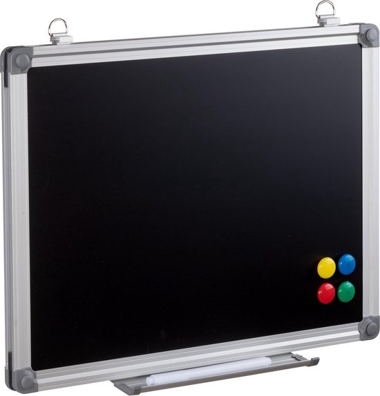 Magnetisch Krijtbord Met Lijst - Hangend Blackboard -  Wand/Muur Chalkboard - Krijt Schrijfbord / Planbord/Memobord - Kalkbord Voor Keuken/Kantoor/Horeca - Inclusief Legbord & Magneten - 60x45 CM Groot - Merkloos