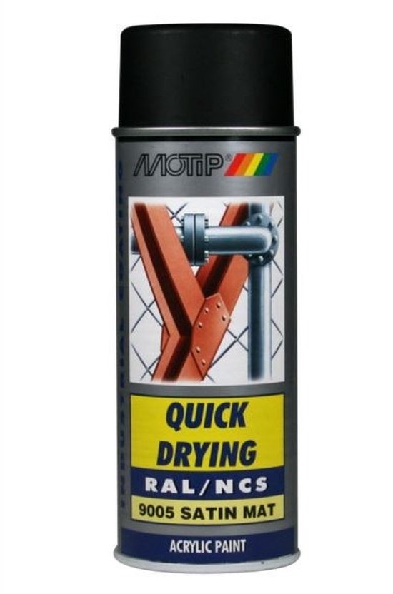 Motip spuitbus "QUICK DRYING RAL/NCS 9005 SATIN MAT ACRYLIC PAINT".