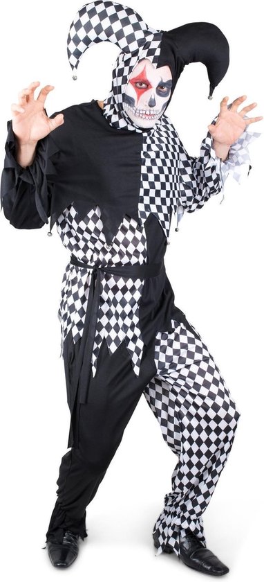 Karnival Costumes Horror Harlekijn Joker Kostuum Halloween Kostuum Heren Halloween Kostuum Volwassenen Carnavalskleding Heren Carnaval - Polyester - Maat XL - 4-Delig Broek/Top/Sjaal/Hoed