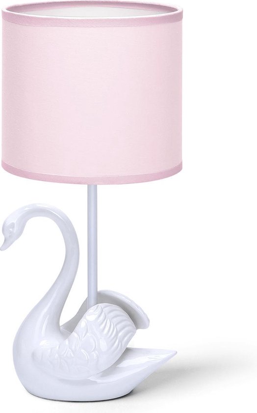 Aigostar Tafellamp Zwaan - Keramiek - Lamp met roze kap - H37