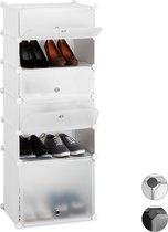 relaxdays schoenenrek kunststof - 6 vakken - schoenenkast - DIY vakkenkast - met kleppen wit