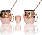 Ubian Moscow Mule Bekers – Inclusief 2 RVS Rietjes & 1 Barmaatje / Jigger – Koperen Beker – 2 Stuks