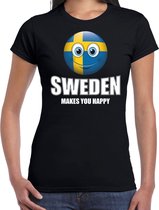 Sweden makes you happy landen t-shirt Zweden zwart voor dames met emoticon XS