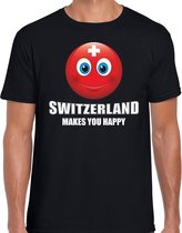 Switzerland makes you happy landen t-shirt Zwitserland zwart voor heren met emoticon S