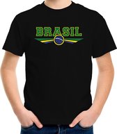 Brazilie / Brasil landen t-shirt met Braziliaanse vlag zwart kids - landen shirt / kleding - EK / WK / Olympische spelen outfit 158/164