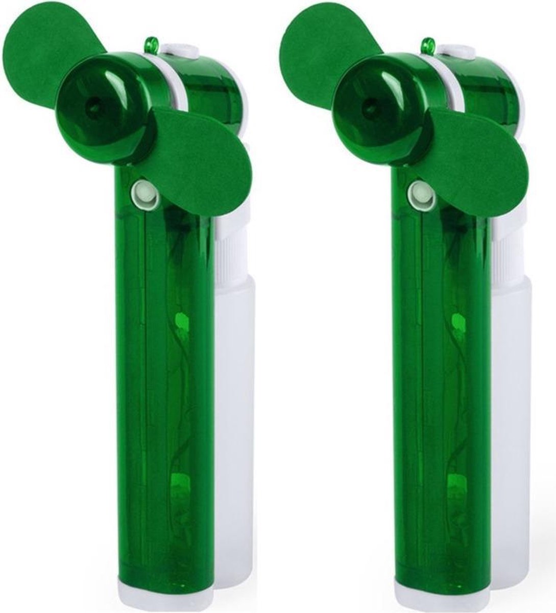 Set van 2x stuks zak ventilators/waaiers groen met water verstuiver - Mini hand ventilators van 16 cm