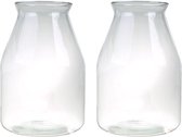 Set van 2x stuks glazen ronde bloemenvazen 35 x 24 cm - Transparant - Vazen/vaas - Boeketvazen