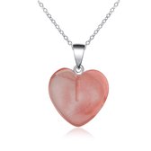 Ketting dames | ketting dames met hanger hart | ketting dames met roze hanger | zilverkleurig | cadeau voor vrouw | geluksketting | valentijn cadeautje voor haar | valentijn |