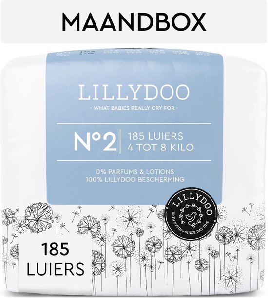 LILLYDOO luiers - Maat 2 (4-8 kg) - 185 Stuks - Maandbox