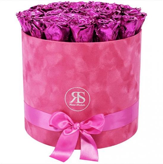 Flowerbox Longlife Suzy metallic roze - Ruim assortiment aan Luxe & Handgemaakte cadeaus - Verras op een speciale manier - 2 jaar houdbare rozen!