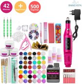 Acrylnagels Starterspakket | Acryl Nagels Starter Kit Set - Nail Art Pakket - 42 kleuren Acryl Poeders/Glitters - 500 Franse Tips - Inclusief Nagelfreesmachine