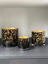 Celtic Cheetah Gold - waxinelichtjes - theelichtjes - panter - luipaard - mondgeblazen - artic - goud - 12 cm bij 12 cm - vaas