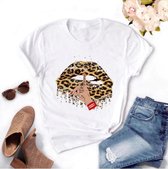 T-shirt wit lippen shhh - dames - vrouw - kleding - mode - shirt - korte mouw