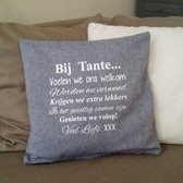 Theedoek met tekst bedrukt cadeau grijs bij tante keukendoek ook als set