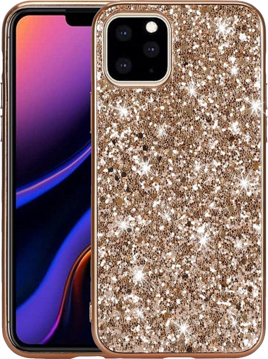 Geschikt voor Apple iPhone 11 Pro Backcover - Goud - Glitters - Hard PC Hoesje