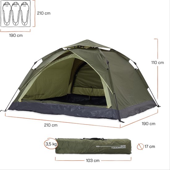 Lumaland Pop Up Werptent 210 X 190 X 110 Cm - Groen - 3 Persoons van Merkloos — afbeelding 5