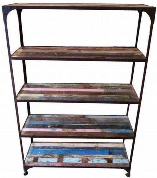 Otentic Design Wandkast Vintage ijzeren rek met planken 185 x 120 x 40 cm -  Sloophout | bol.com