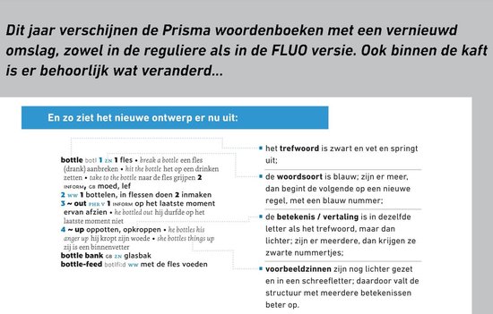 Bladzijde uit Prisma woordenboek met uitleg over 'bottle' en 'bottle-feed'.