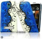 Alternate Bloem Blauw/Wit ​Motief​ Flip Case Cover Hoesje HTC Desire 500