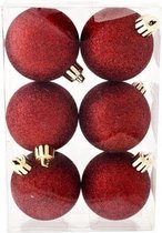 Cosy&Trendy Kerstballen Ø 6 cm - Rood glitter - Set-6
