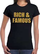 Rich and Famous gouden glitter tekst t-shirt zwart dames - dames shirt Rich and Famous XS