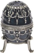 Sier ei - Fabergé-ei - Opberg doosje - blauw - 9cm